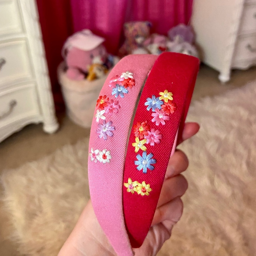 Vintage Y2k Embroidered Headband Set Red/Pink Floral Fashion Hair Accesories - Picture 3 of 4